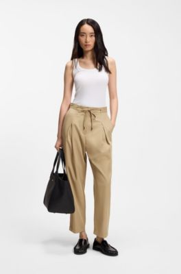 Tapered-fit trousers with front pleats, Beige