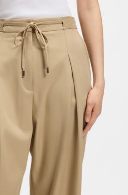 Tapered-fit trousers with front pleats, Beige
