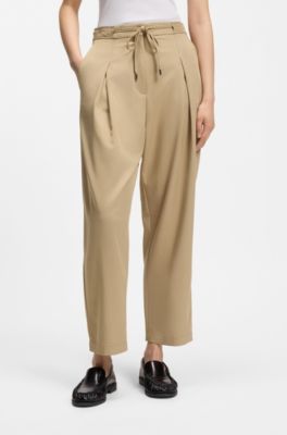 Tapered-fit trousers with front pleats, Beige