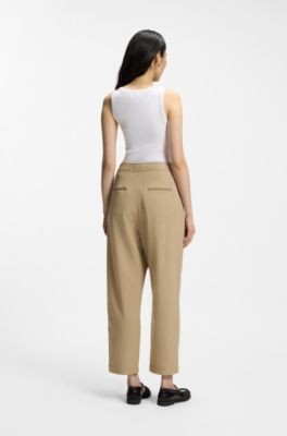Tapered-fit trousers with front pleats, Beige