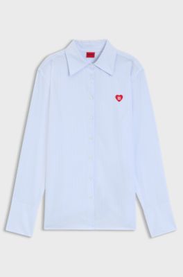 Relaxed-fit blouse in striped Oxford cotton, Light Blue