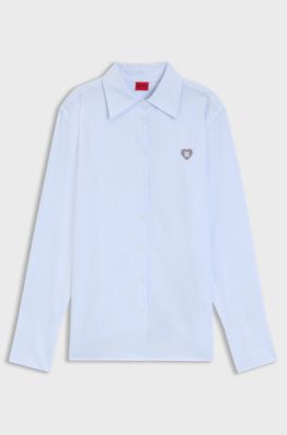 Relaxed-fit blouse in striped Oxford cotton, Light Blue