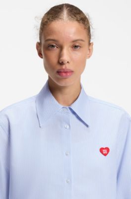 Chemisier coupe d&eacute;contract&eacute;e en coton Oxford &agrave; rayures, bleu clair