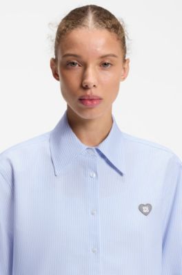 Relaxed-fit blouse in striped Oxford cotton, Light Blue