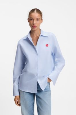 Relaxed-fit blouse van gestreepte Oxfordkatoen, Lichtblauw