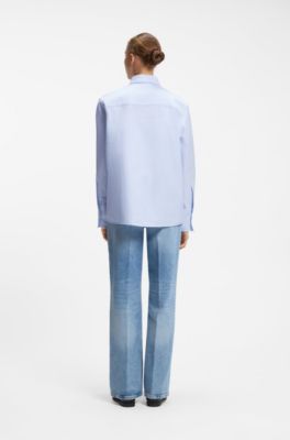 Chemisier coupe d&eacute;contract&eacute;e en coton Oxford &agrave; rayures, bleu clair