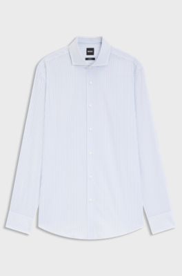 Slim-fit shirt in easy-iron striped stretch cotton, Blue stripes