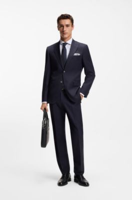 Slim-fit shirt in easy-iron striped stretch cotton, Blue Stripes