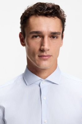 Camicia slim fit in cotone elasticizzato a righe facile da stirare, Righe blu