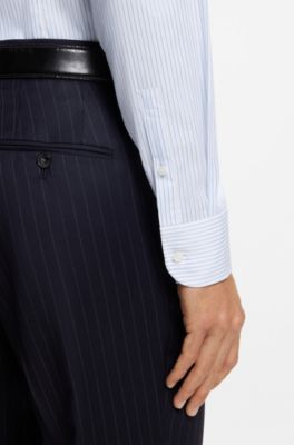 Slim-fit shirt in easy-iron striped stretch cotton, Blue stripes