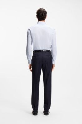 Slim-fit shirt in easy-iron striped stretch cotton, Blue stripes