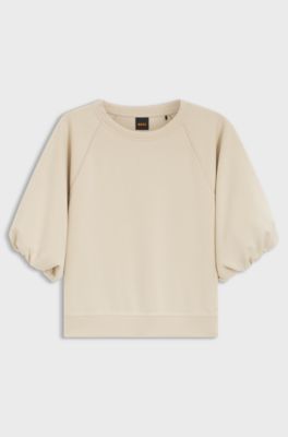Oversized-fit sweatshirt with short balloon sleeves, Light Beige