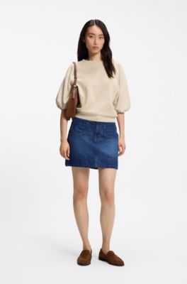 Felpa a vestibilit&agrave; oversize con maniche corte a palloncino, Beige chiaro
