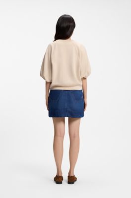 Felpa a vestibilit&agrave; oversize con maniche corte a palloncino, Beige chiaro