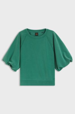 Oversized-Fit Sweatshirt mit kurzen Ballon&auml;rmeln, Dunkelgr&uuml;n