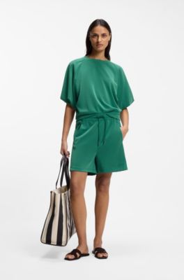 Oversized-Fit Sweatshirt mit kurzen Ballon&auml;rmeln, Dunkelgr&uuml;n