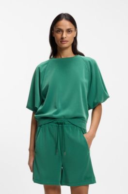 Oversized-Fit Sweatshirt mit kurzen Ballon&auml;rmeln, Dunkelgr&uuml;n