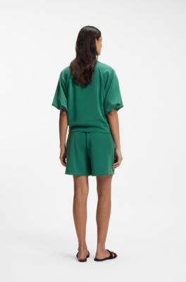 Oversized-fit sweatshirt with short balloon sleeves, Dark Green