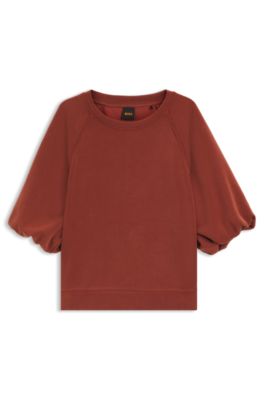 Oversized-fit sweatshirt with short balloon sleeves, Dark Red