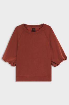 Oversized-fit sweatshirt with short balloon sleeves, Dark Red
