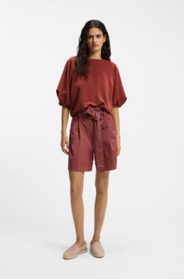 Oversized-fit sweatshirt with short balloon sleeves, Dark Red