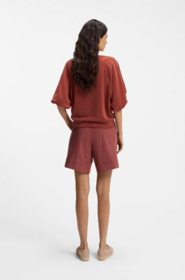 Oversized-fit sweatshirt with short balloon sleeves, Dark Red