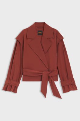 Cropped trench jacket with belt, Dark Red