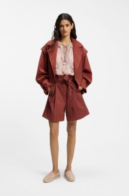 Cropped trench jacket with belt, Dark Red