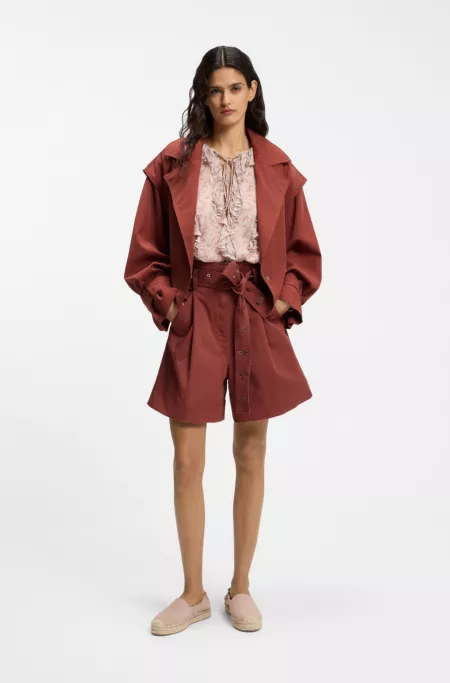 Cropped trench jacket with belt