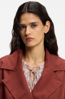 Cropped trench jacket with belt, Dark Red