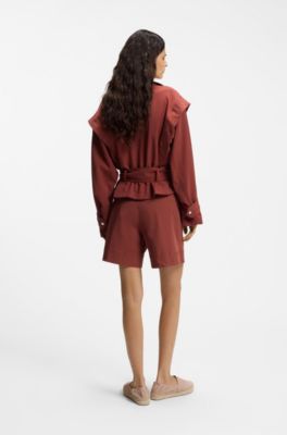 Cropped trench jacket with belt, Dark Red