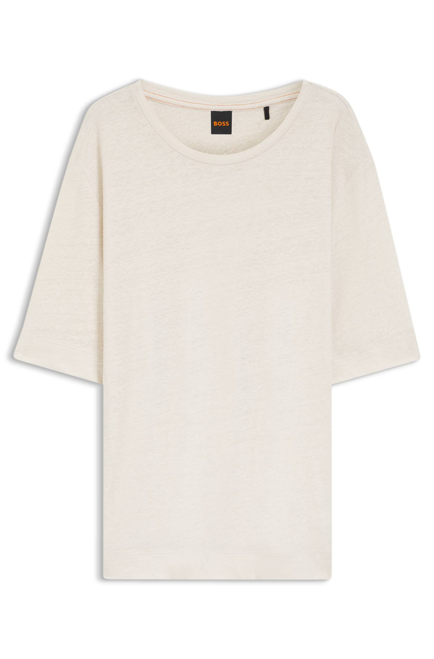 Boss Linen T-shirt with embroidered logo dam – bild 4