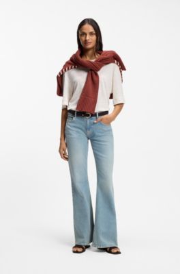 Linen T-shirt with embroidered logo, Natural