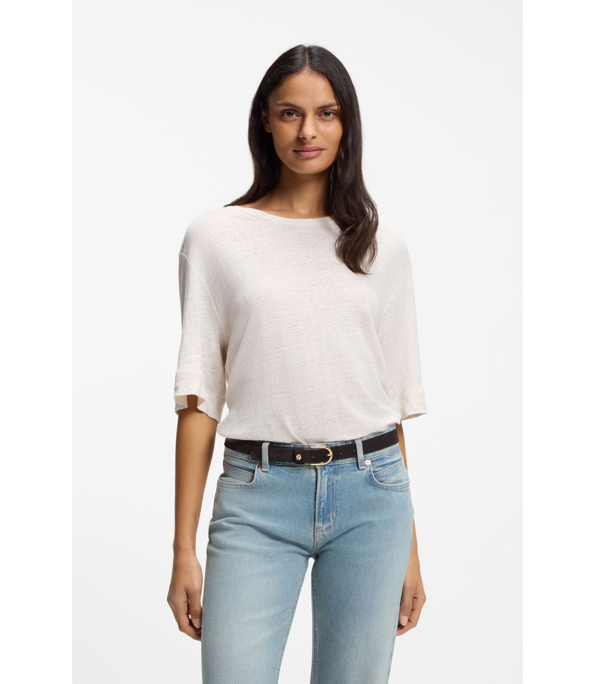 Leinen-T-Shirt mit Logo-Stickerei