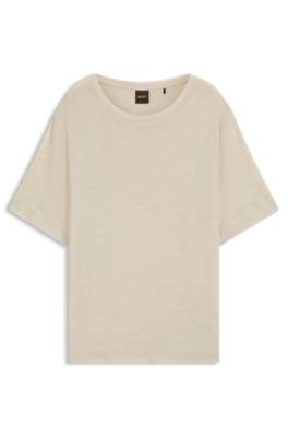 Linen T-shirt with embroidered logo 1