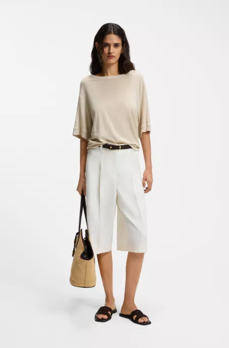 Linen T-shirt with embroidered logo