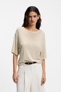 Linen T-shirt with embroidered logo, Light Beige