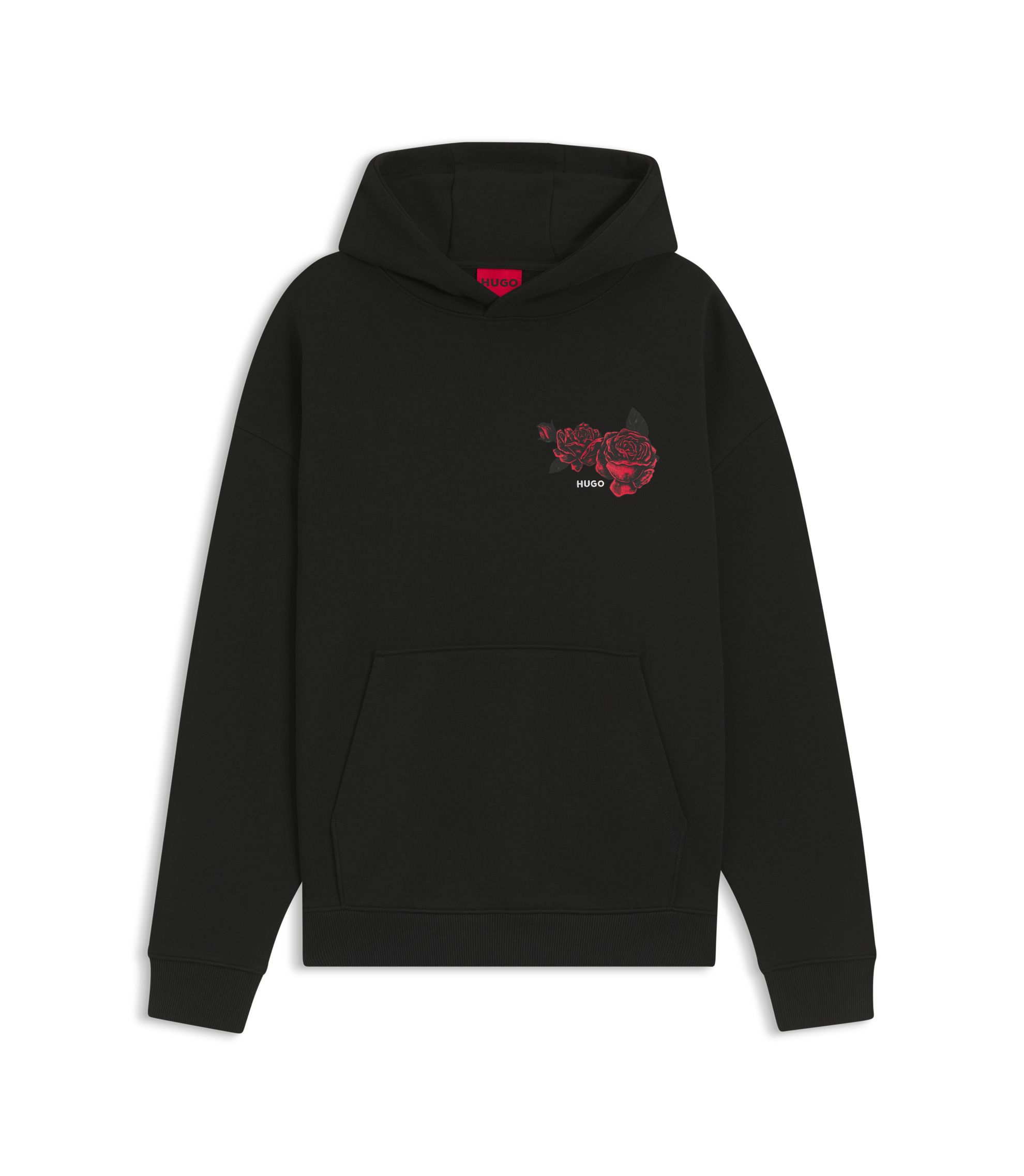 HUGO シーズナルアートワーク＆ロゴ コットンテリーフーディ HUGO - Cotton-terry hoodie with rose artwork - Black