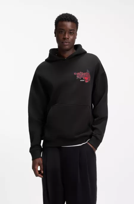 Cotton-terry hoodie with rose artwork