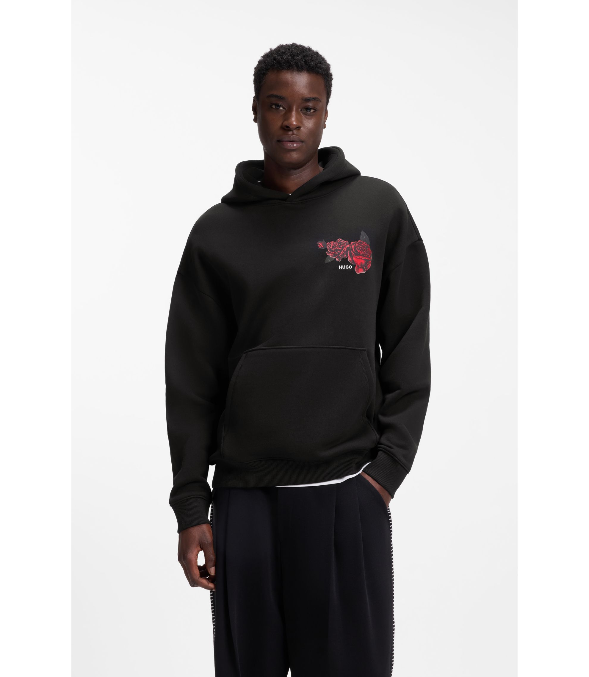 Hoodie aus Baumwoll-Terry mit Rosen-Artwork