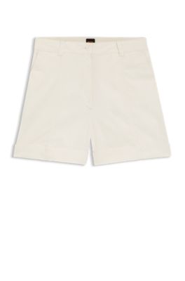 Stretch-cotton shorts with turn-up hems, White