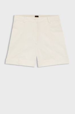 Stretch-cotton shorts with turn-up hems, White