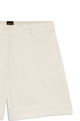Stretch-cotton shorts with turn-up hems, White