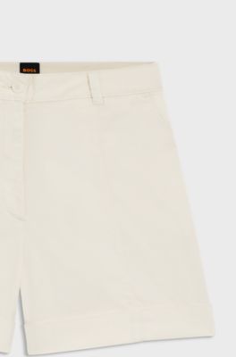 Stretch-cotton shorts with turn-up hems, White