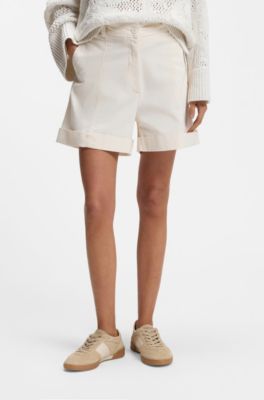 Stretch-cotton shorts with turn-up hems, White