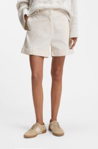 Stretch-cotton shorts with turn-up hems, White