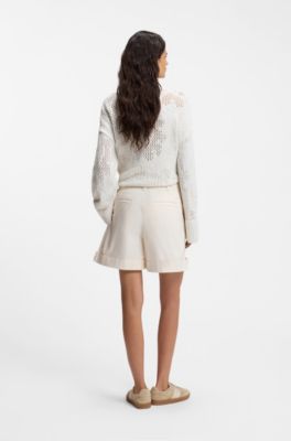 Stretch-cotton shorts with turn-up hems, Natural