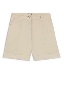 Shorts de algod&oacute;n el&aacute;stico con dobladillos vueltos, Beige claro