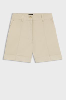 Stretch-cotton shorts with turn-up hems, Light Beige