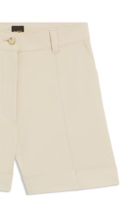 Shorts de algod&oacute;n el&aacute;stico con dobladillos vueltos, Beige claro